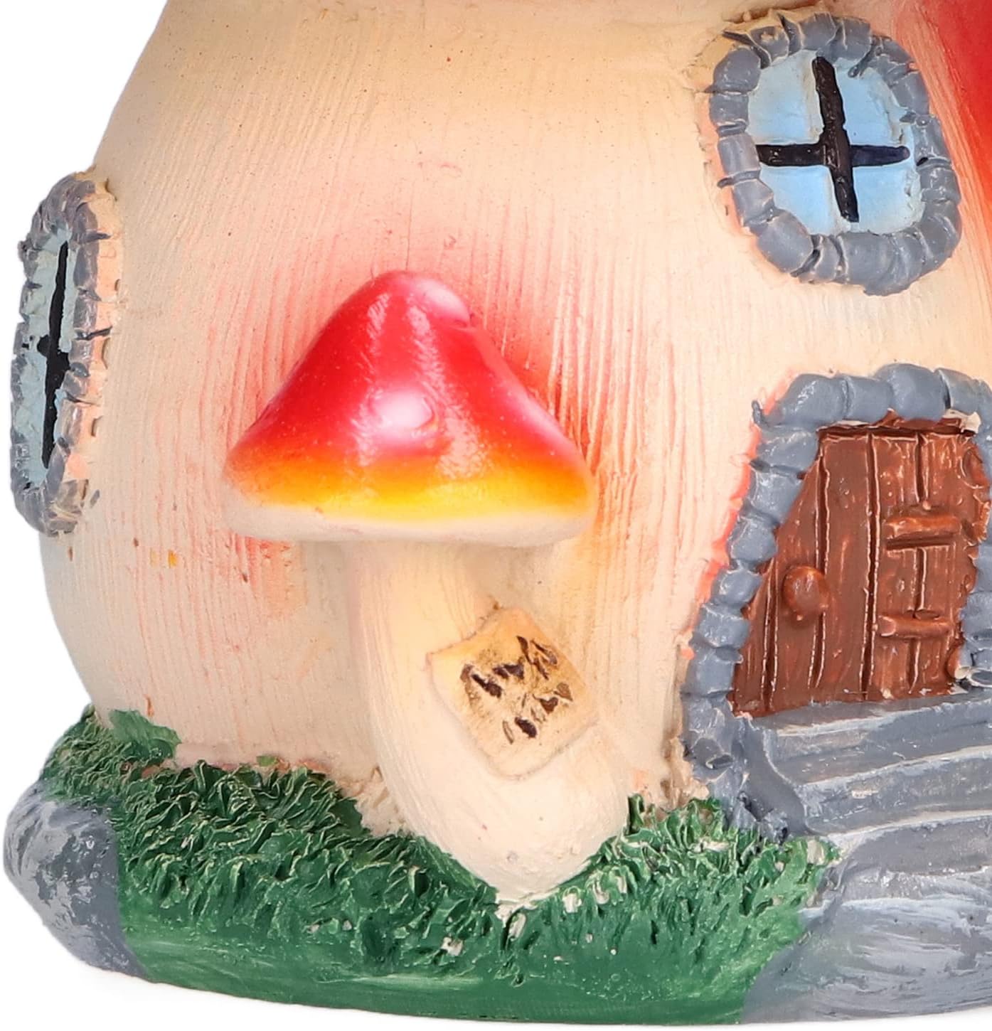 Red Synthetic Resin Mushroom House Sculpture 3.9x3.1x3.7 inch U528