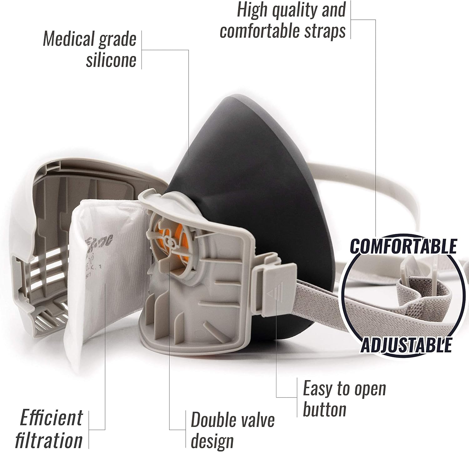 Reusable Half Mask Respirator with 7 Filters O981