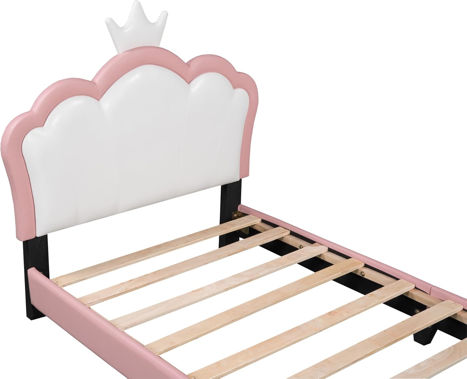 Pink Twin Size PU Upholstered Princess Bed Frame with Crown Headboard G84329