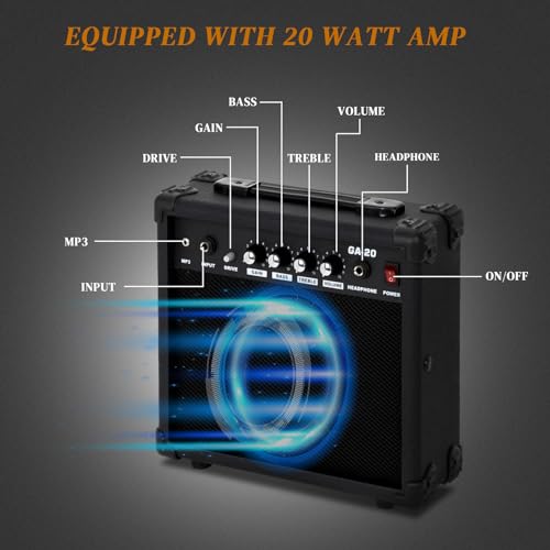 39 Inch H-H Pickups Electric Guitar Set with 20W Amplifier, Bag, Strap, Cable, Accessories Y362