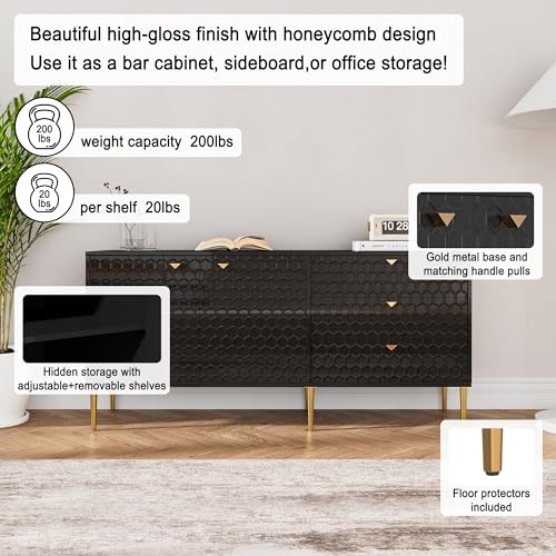 White 48 Inch Sideboard Buffet Cabinet with 3 Doors and Adjustable Shelves N8008