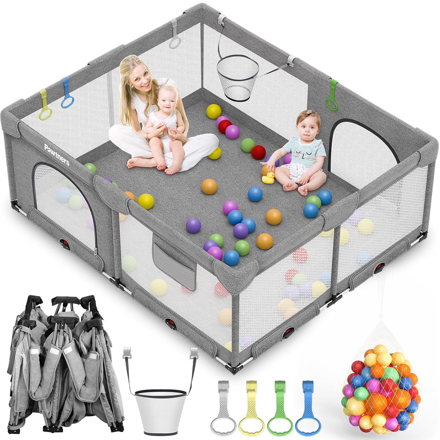71"L x 59"W x 27"H Large Portable Baby Playpen with 50PCS Ocean Ball O50723