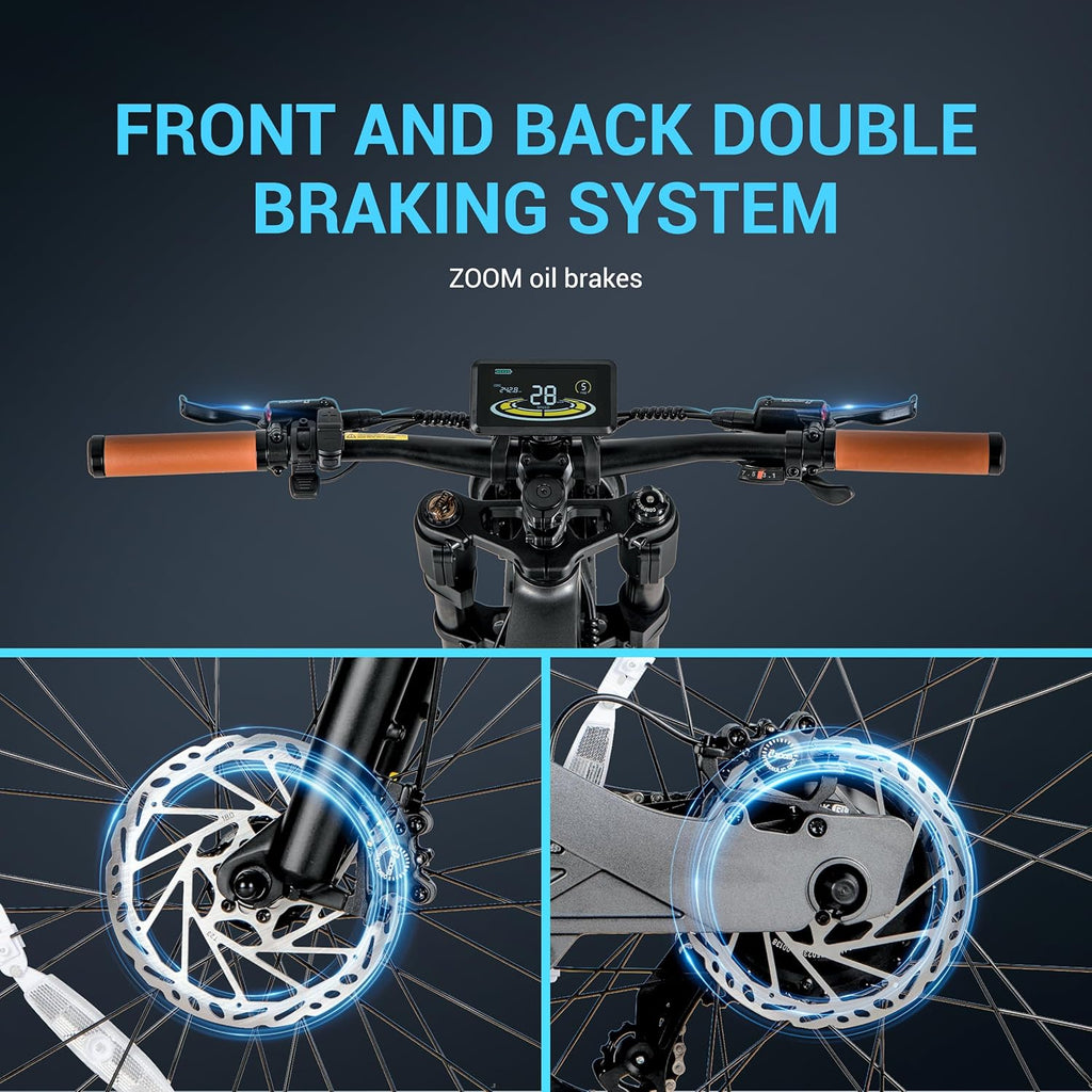 24 * 4.0" Fat Tires Electric Bicycle with 48V20Ah Battery, 7 Gears, Full Suspension Hydraulic Brakes C95095