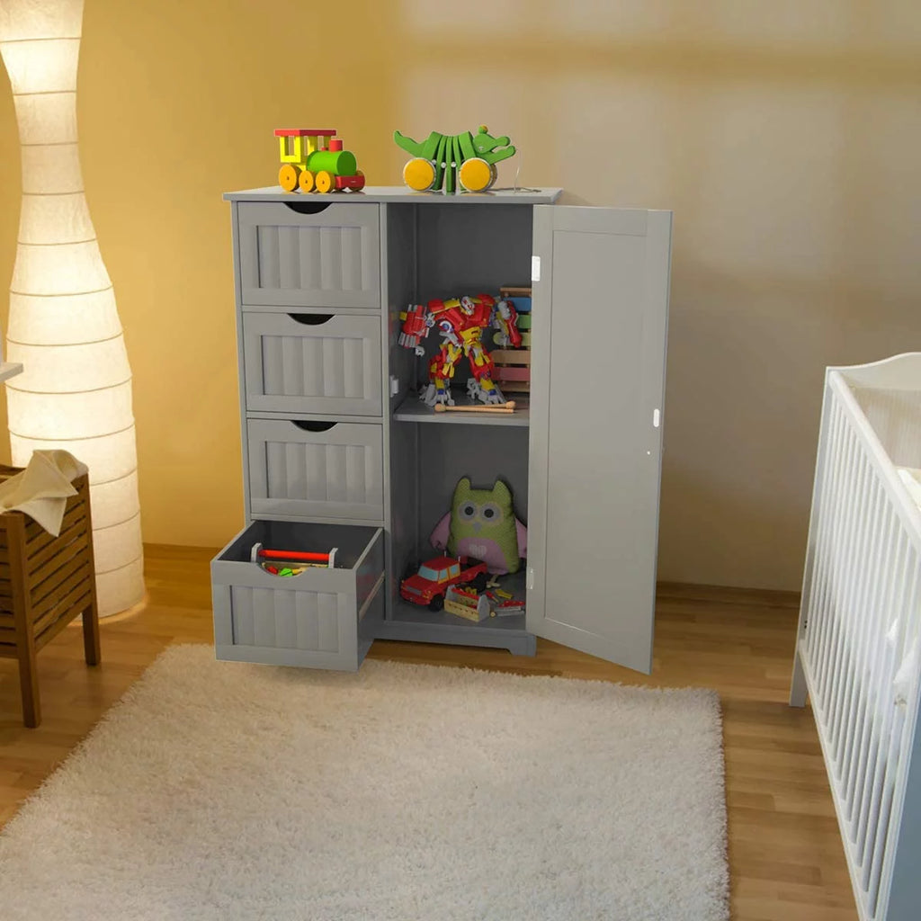 Gray Floor Cabinet with 4 Drawers & 1 Cupboard L81248