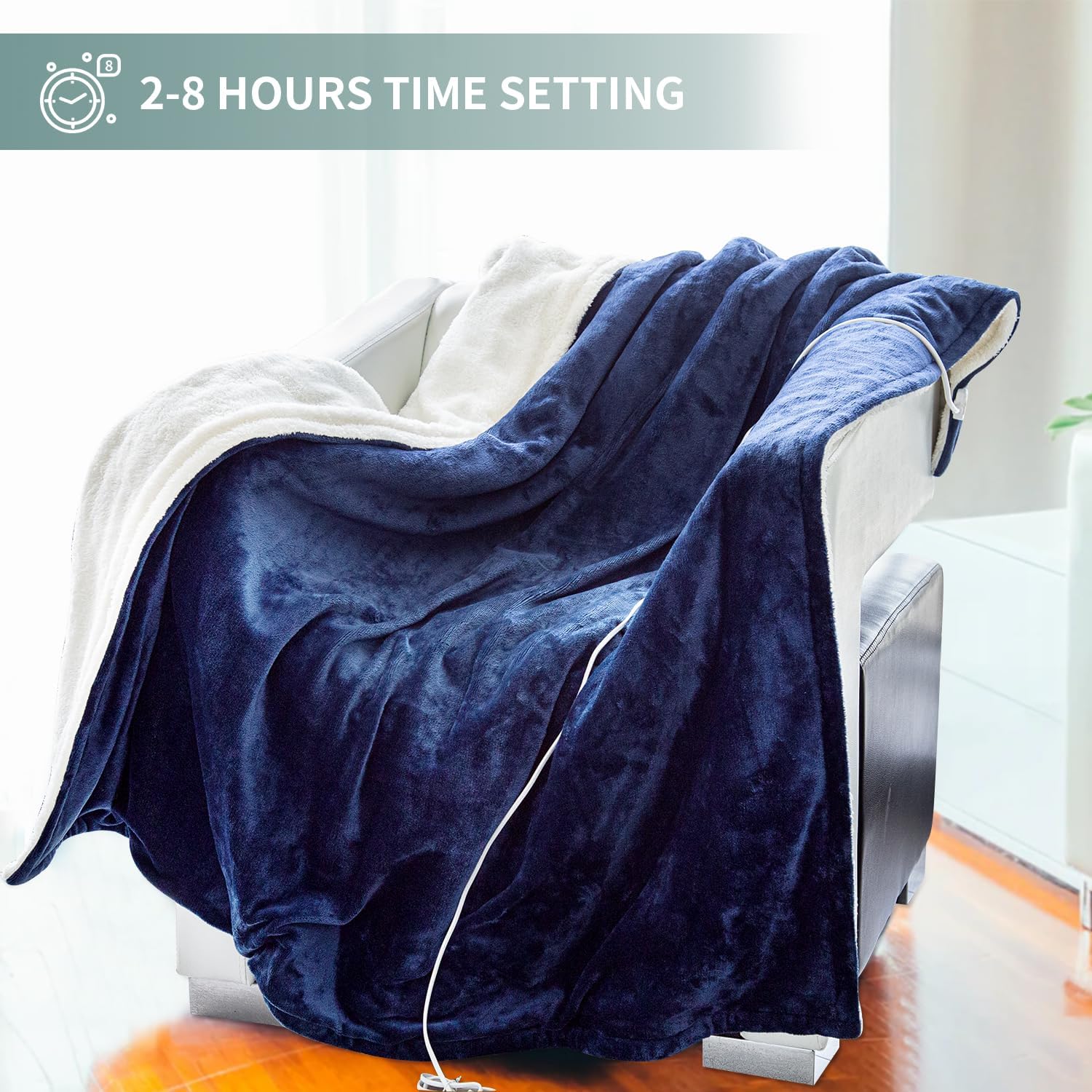 Blue 50" x 60" Flannel Electric Heated Blanket with Hand Controller M553