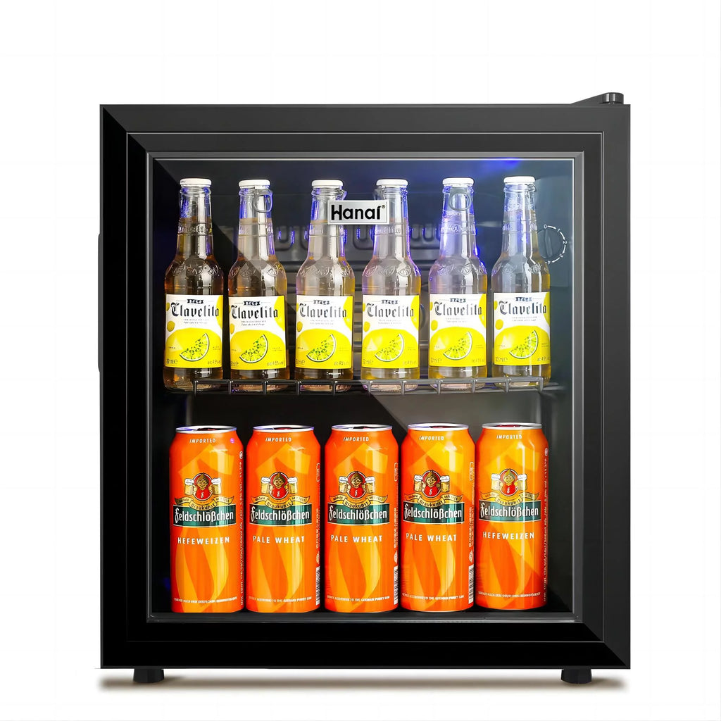 Mini Fridge with Glass Door 50 Can Cooler with Wine Rack, Stainless Steel Look J1212