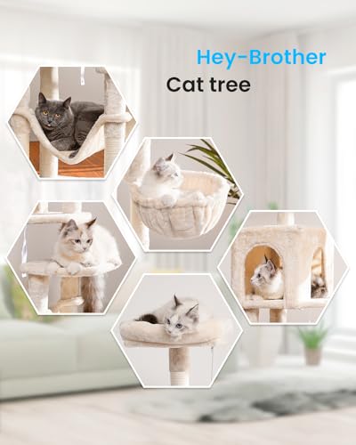 Light Gray Multi-Level Cat Tree with Hammock and Scratching Posts J5387