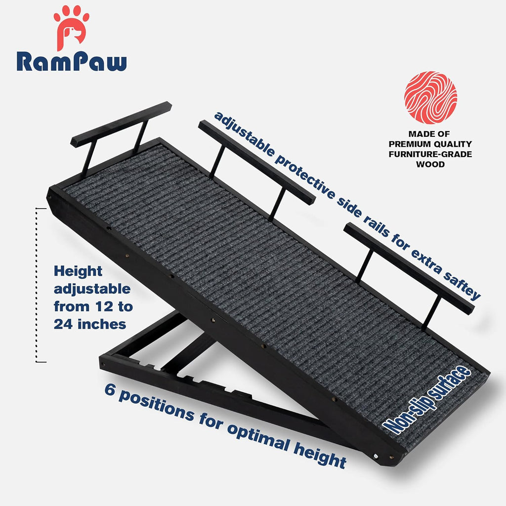 Adjustable Pet Ramp with Non Slip Traction Mat, Safety Side Rails (Black) D594607