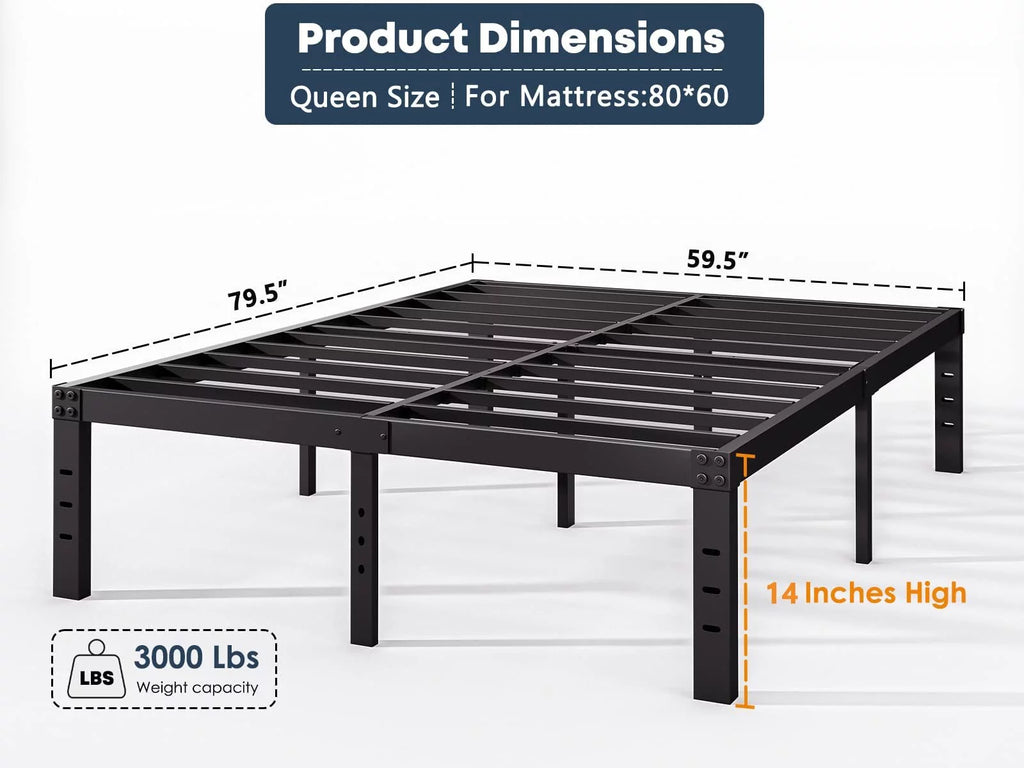 14" Queen Metal Bed Frame with Steel Slats E7114