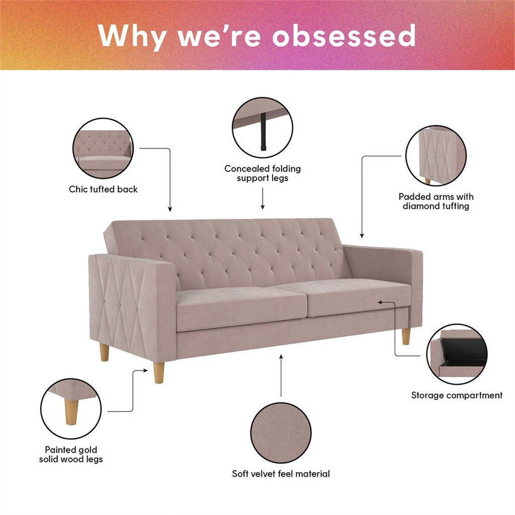 Blush Velvet Futon with Storage N3025