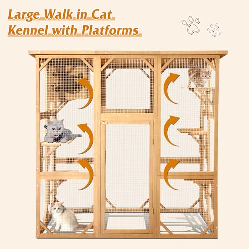 Grey Large Wooden Cat Enclosure with Platform D70169