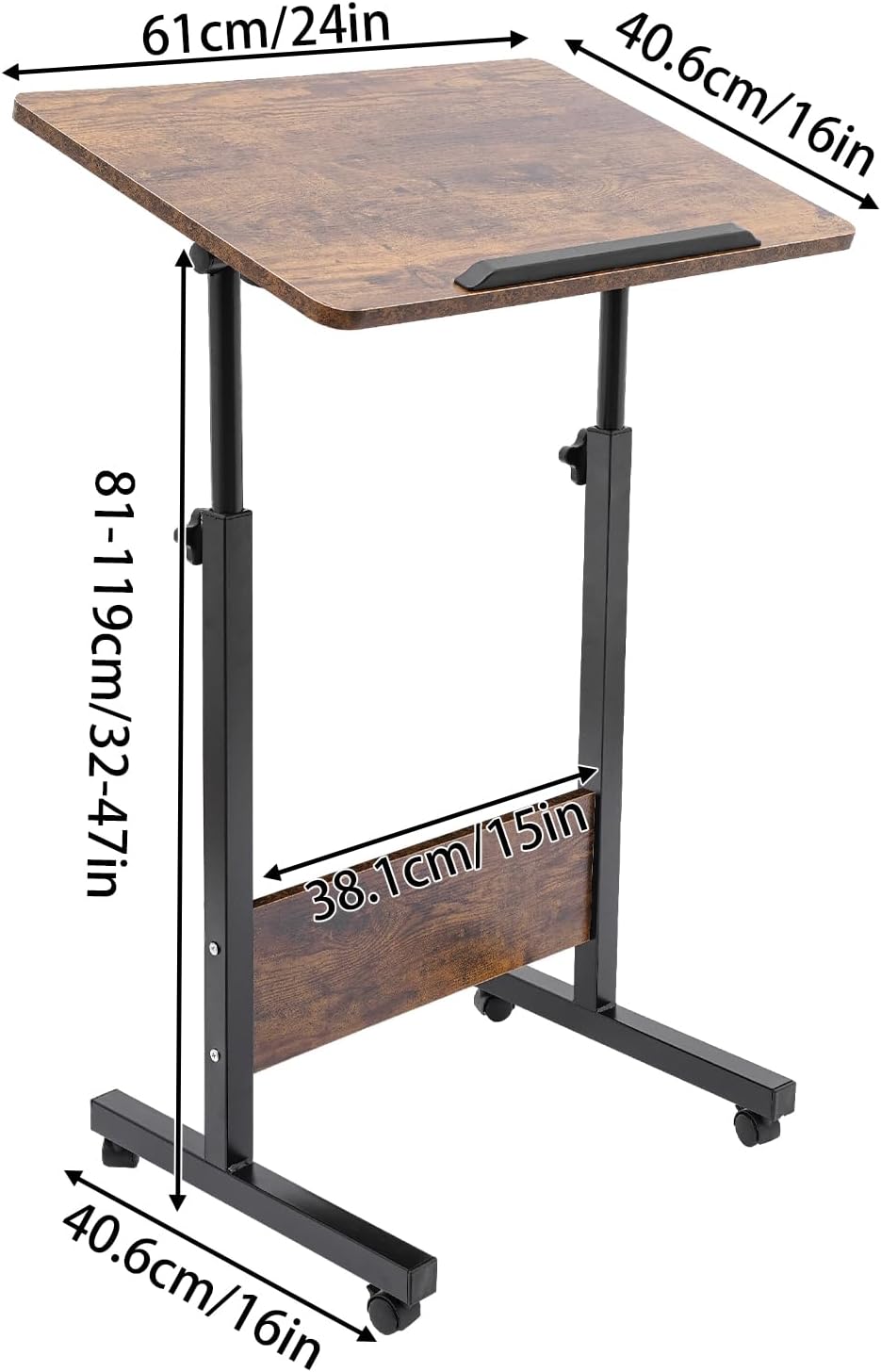 24 x 16 inch Adjustable Height Rolling Desk H2857
