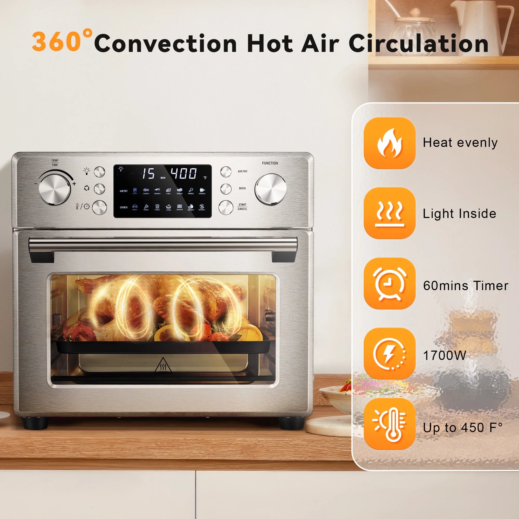 26.4 QT Stainless Steel Convection Air Fryer Oven E649