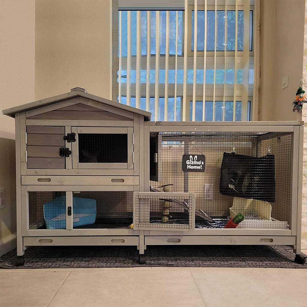 Bunny Cage Rabbit Hutch with Casters Waterproof Roof Pull Out Tray F561633