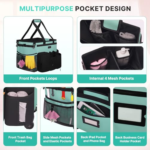 Blue-Green Waterproof Rolling Cleaning Caddy with Detachable Trolley C3853