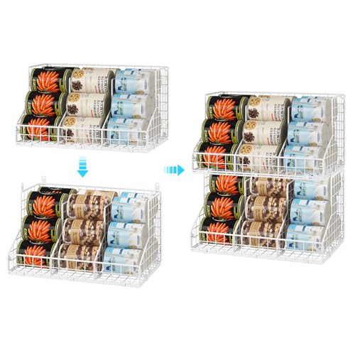 2 Pack 2-Tier Black Metal Can Rack Organizer with 4 Adjustable Dividers D73963