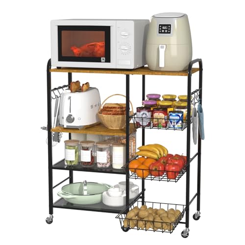 Rolling Kitchen Microwave Cart with Pull-Out Baskets and Wheels H88561