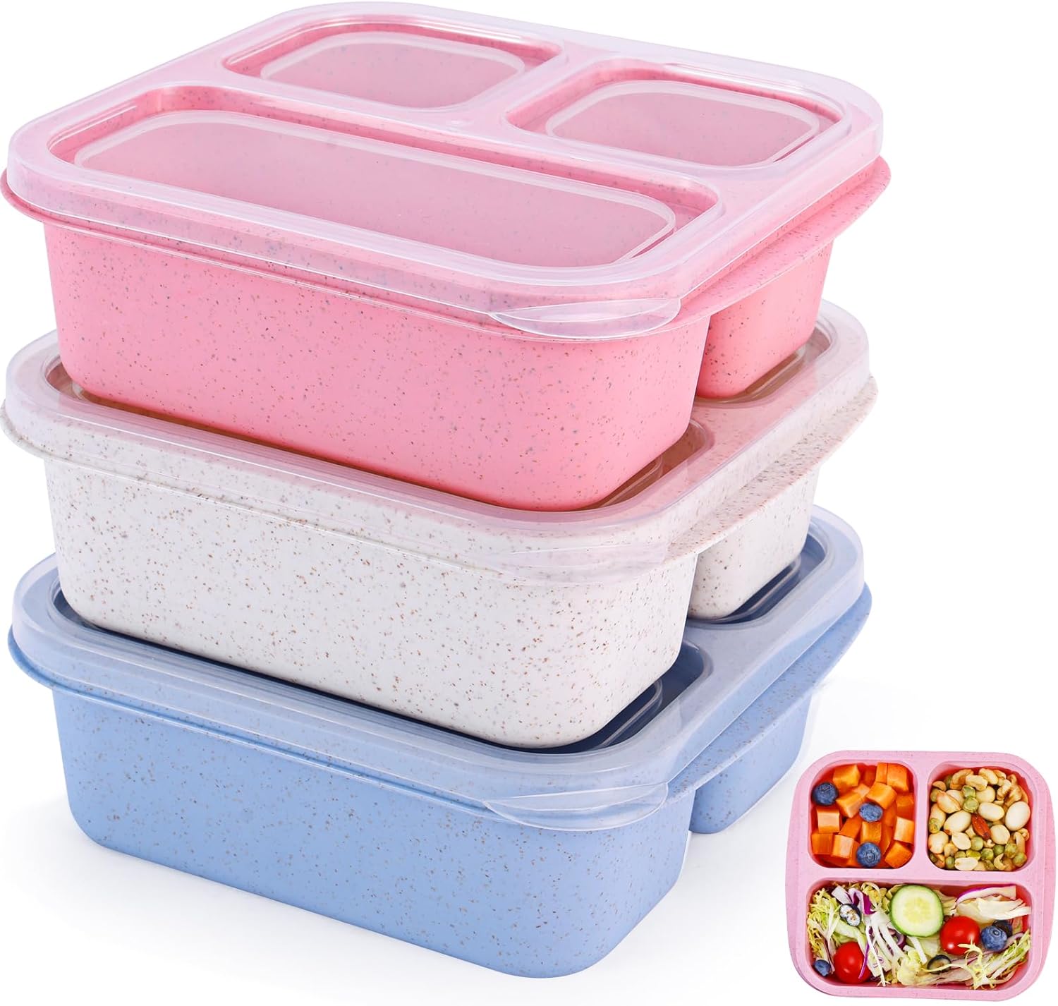 4 Pack 5 Compartments Divided Lunch Containers with Utensils E10570