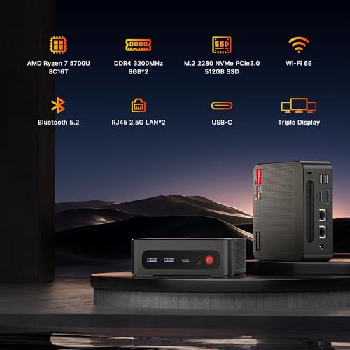 Mini Gaming PC AMD Ryzen 7 5700U 32GB RAM 1TB NVMe SSD Windows 11 Pro O495507