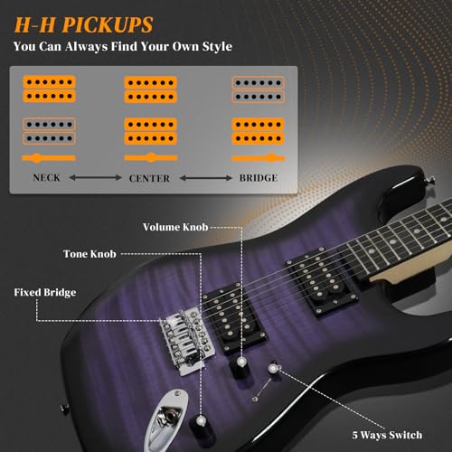 39 Inch H-H Pickups Electric Guitar Set with 20W Amplifier, Bag, Strap, Cable, Accessories Y362