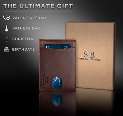 RFID Blocking Slim Bifold Genuine Leather Front Pocket Wallets with Money Clip O867