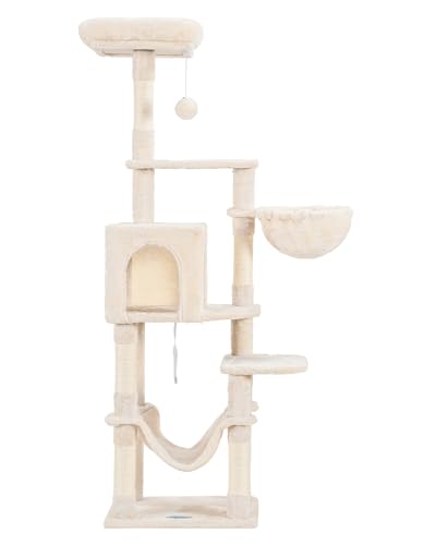 Light Gray Multi-Level Cat Tree with Hammock and Scratching Posts J5387