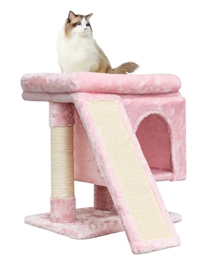 Beige Small Cat Tree with Scratching Post and Cave T549