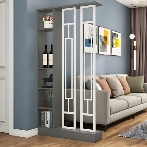 White-Black Wood Room Divider Bookshelf with Shelves Z429530