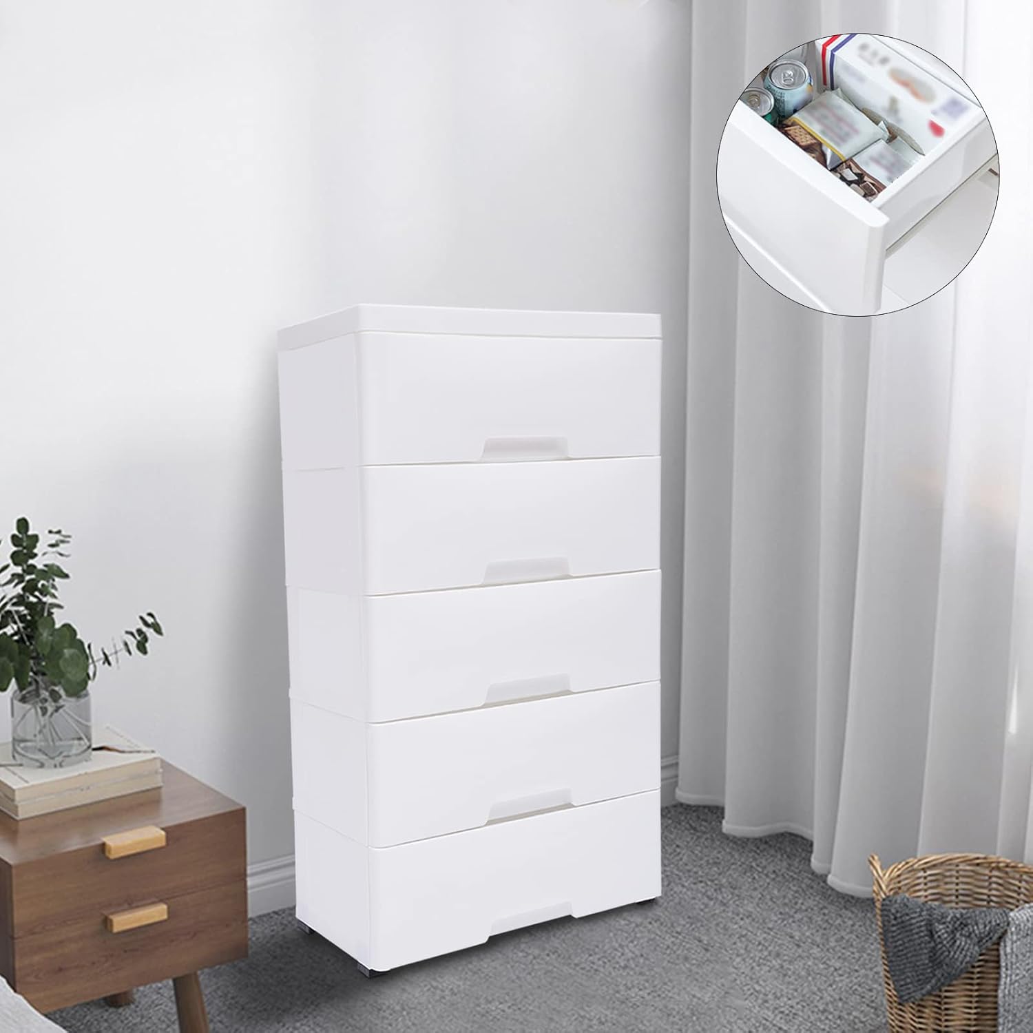 White 5 Drawer Plastic Rolling Storage Cabinet M845700