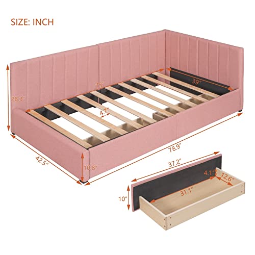 Beige Twin Size Upholstered Daybed with 2 Storage Drawers B9071