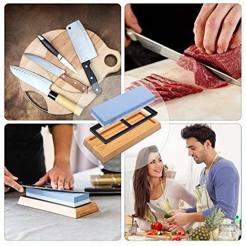 Double Sided 1000/6000 Grit Knife Sharpening Stone Kit with Bamboo Base and Angle Guide F707046