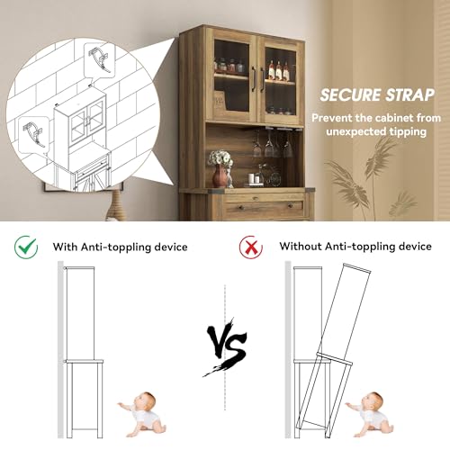 72 inch Tall Kitchen Pantry Cabinet Storage Hutch with Countertop and Doors E5199