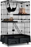 Large Metal Wire Cat Cage with Litter Box & 2 Front Door & Ramp Ladders & 2 Resting Platforms Tray I5908
