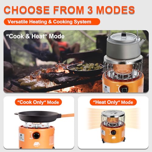 2 in 1 Portable Propane Heater and Stove, Outdoor Camping Liquefied Gas Stove, Orange A7681