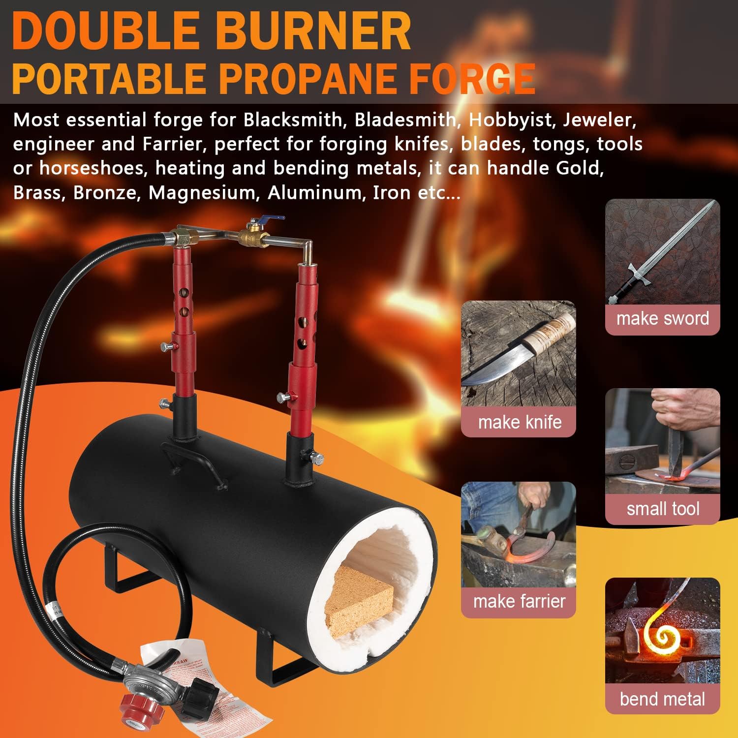Double Burner Portable Propane Forge 19" x 6.75 x 3.5" T19545
