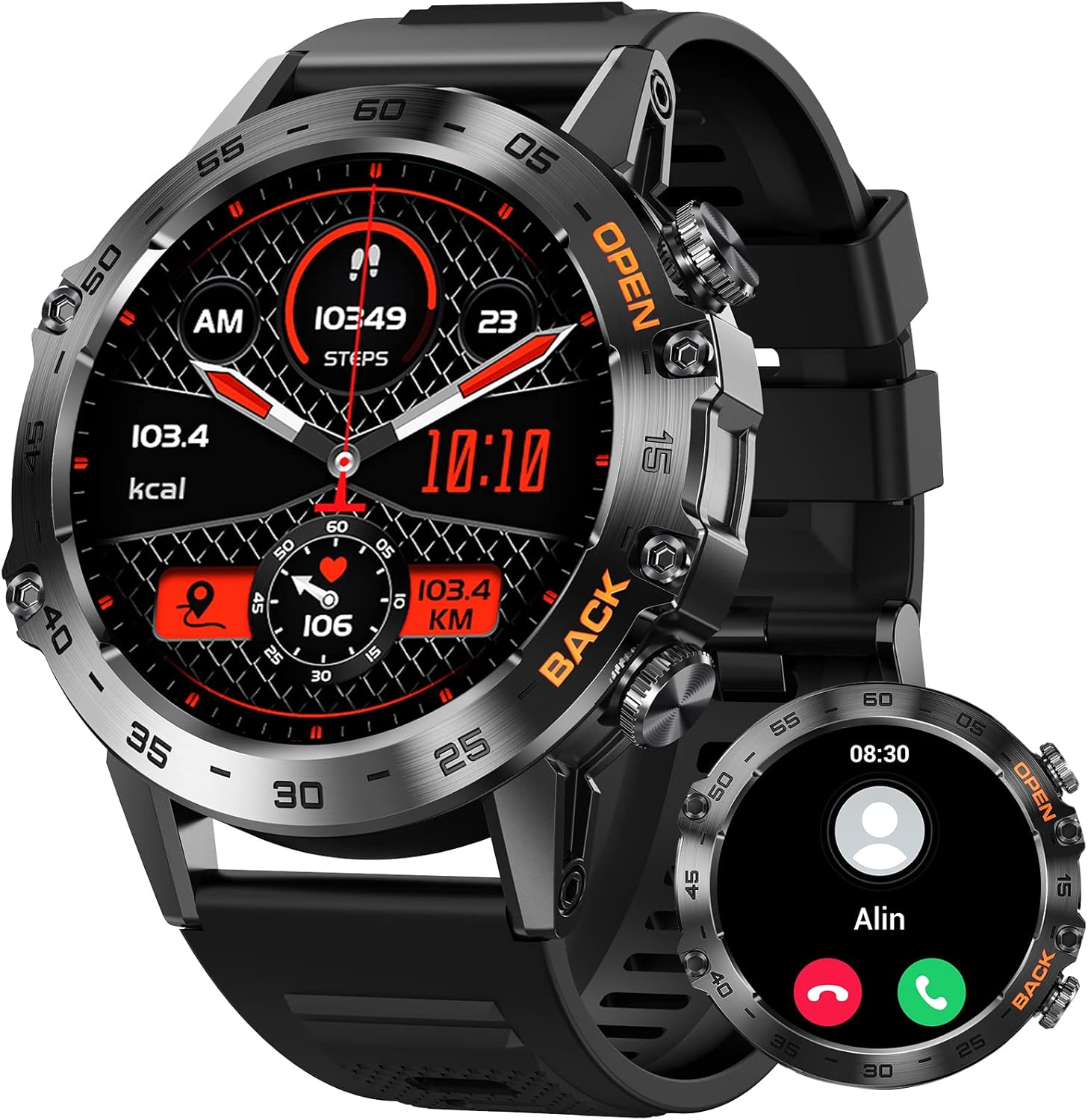 Rugged Tactical Smartwatch 1.39'' HD Screen Black Z4622