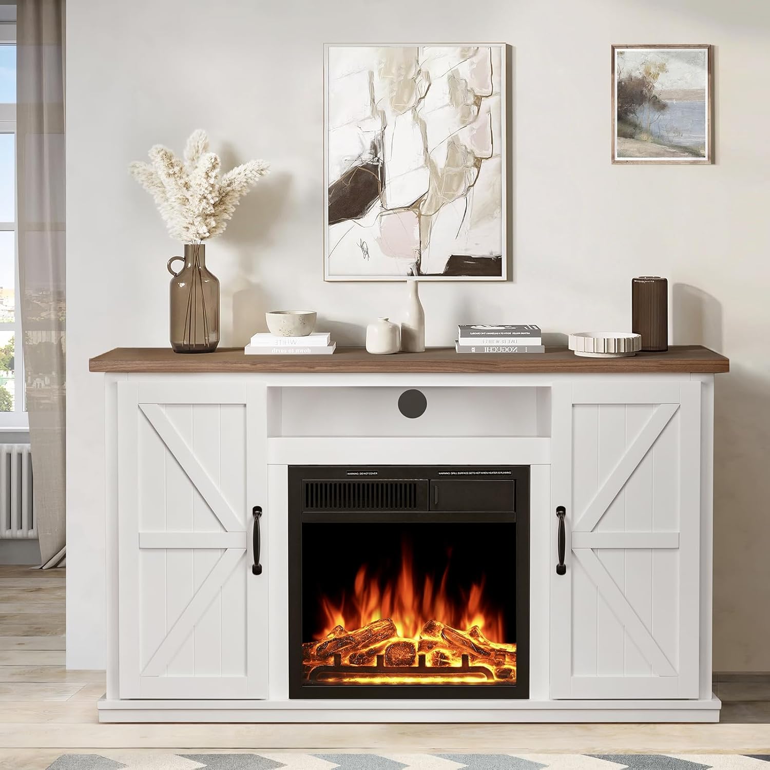 47" Fireplace Mantel Wood Surround Tv Stand Freestanding Corner Heater Infrared Quartz Heater Adjustable Led Flame Remote Control X7925