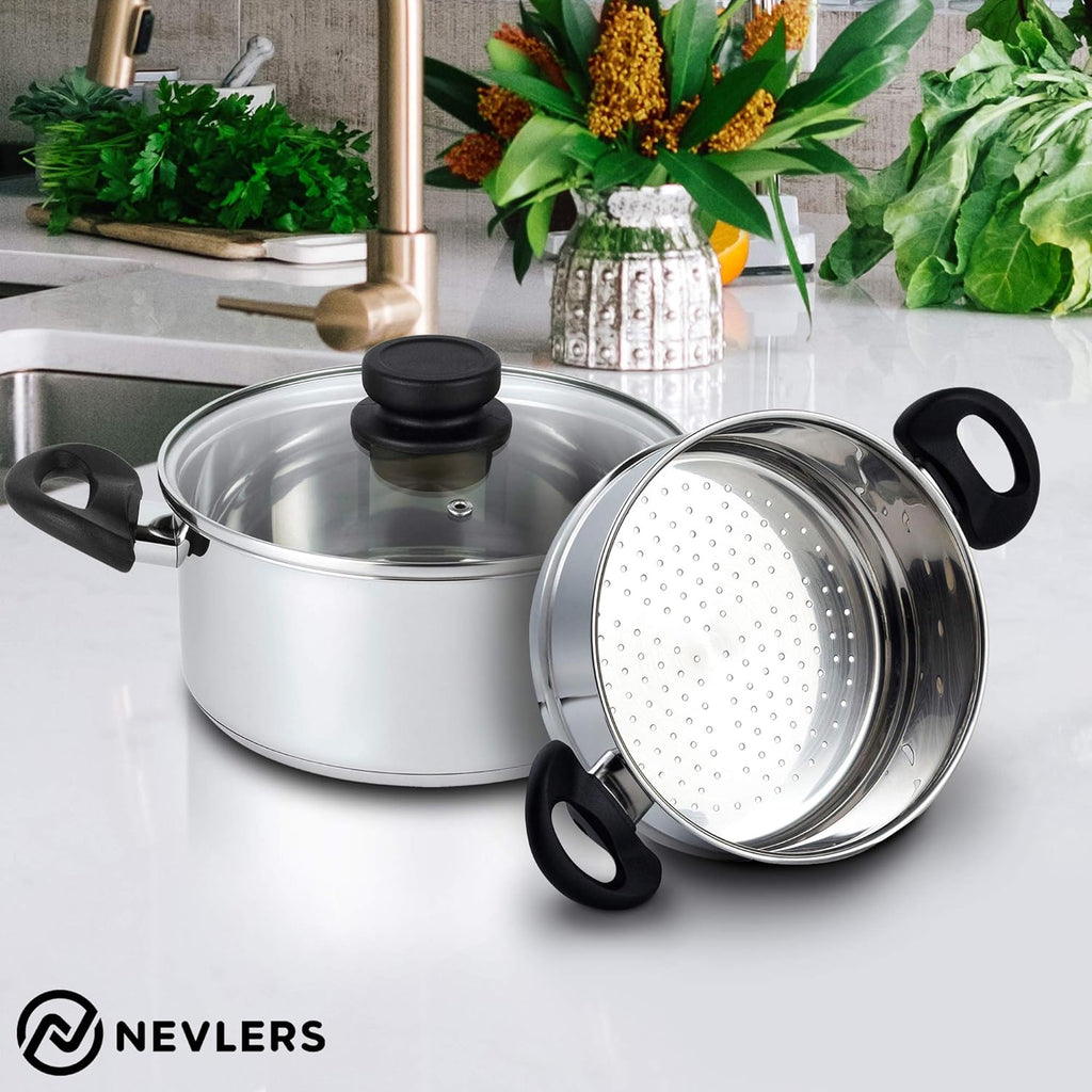 Stainless Steel 3 Quart Steamer Pot with 2 Quart Steamer Insert plus Vented Lid 3 Piece Set U160