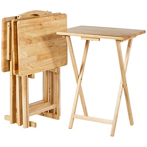 4-Pack Black Rectangular Folding Tray Table with Storage Rack K84843