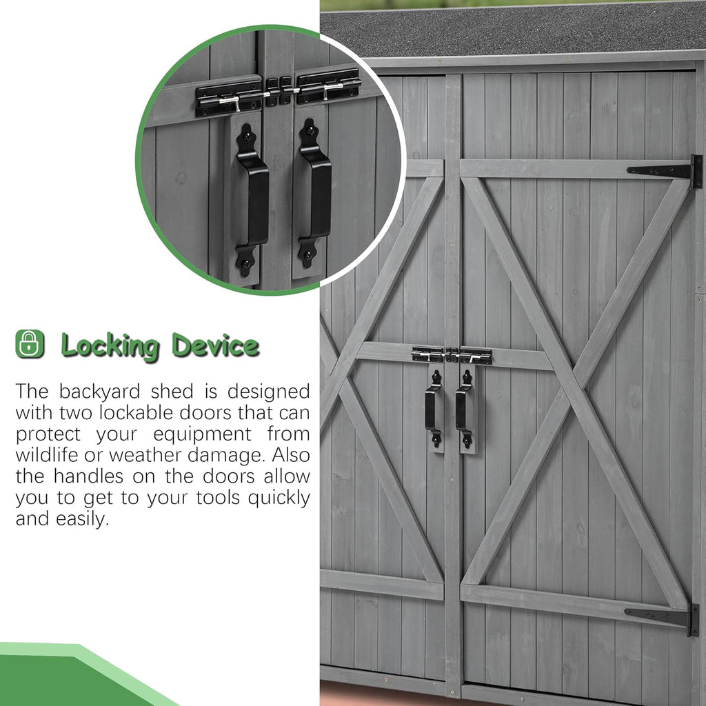 Aqua Grey Outdoor Storage Shed with 2 Lockable Doors and 2 Adjustable Shelves I43204