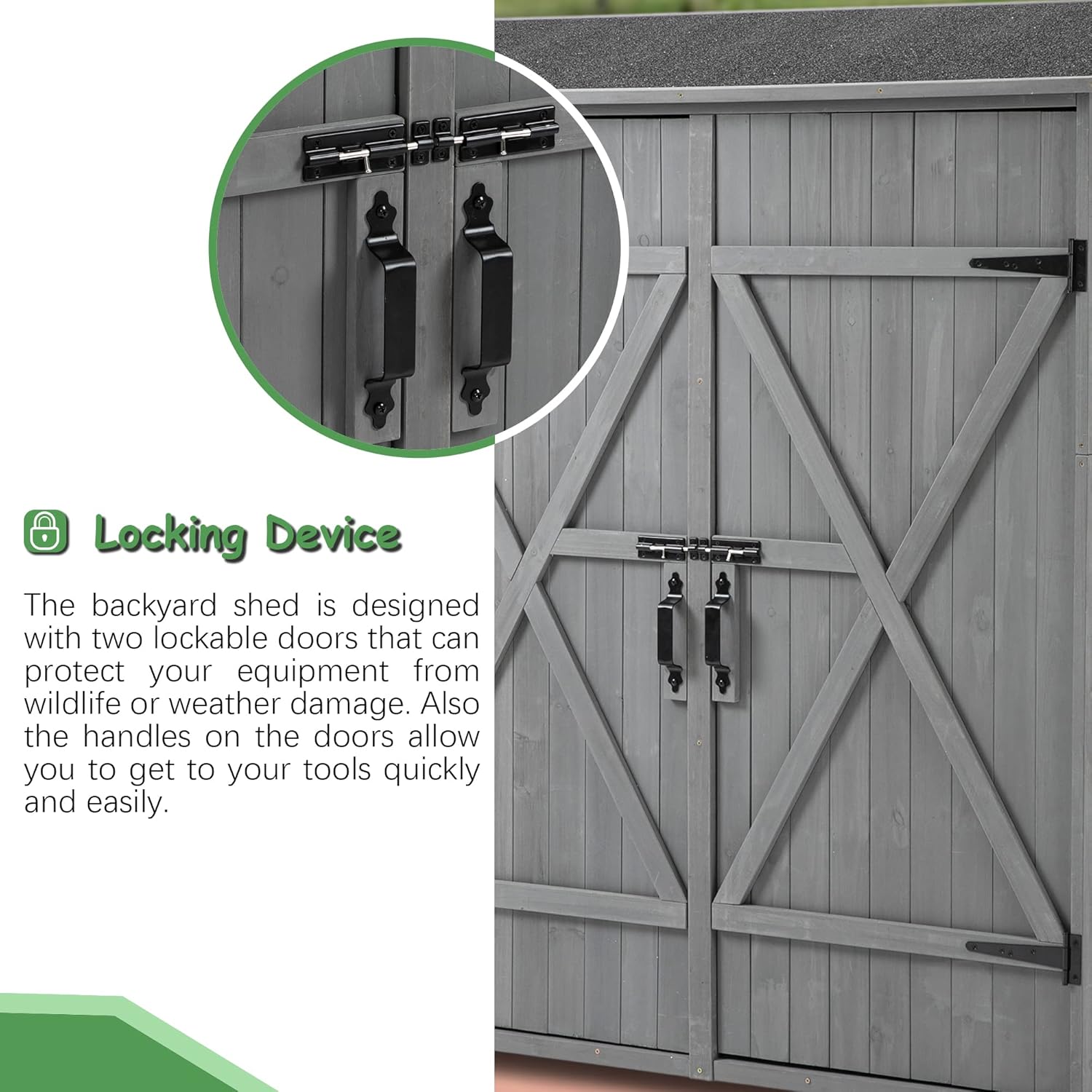 Aqua Grey Outdoor Storage Shed with 2 Lockable Doors and 2 Adjustable Shelves I43204