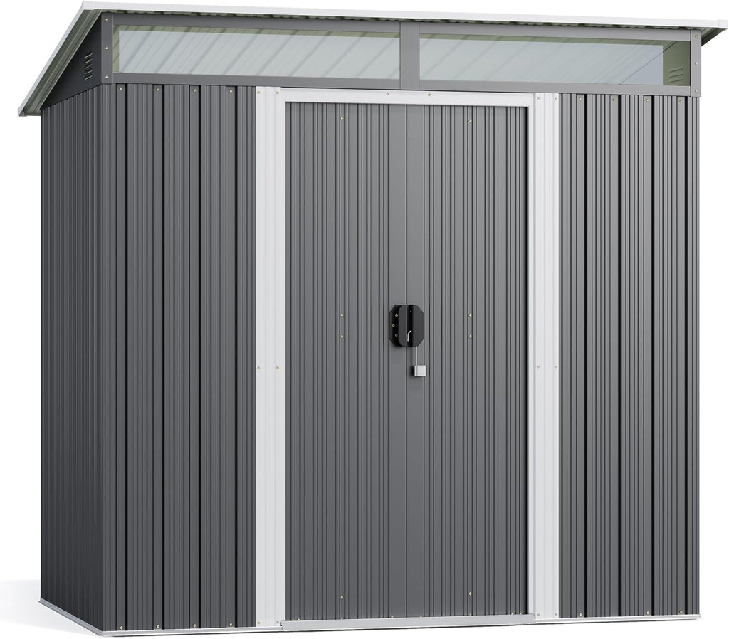 6' x 4' Outdoor Metal Storage Shed with Sliding Doors Dark Gray P6142