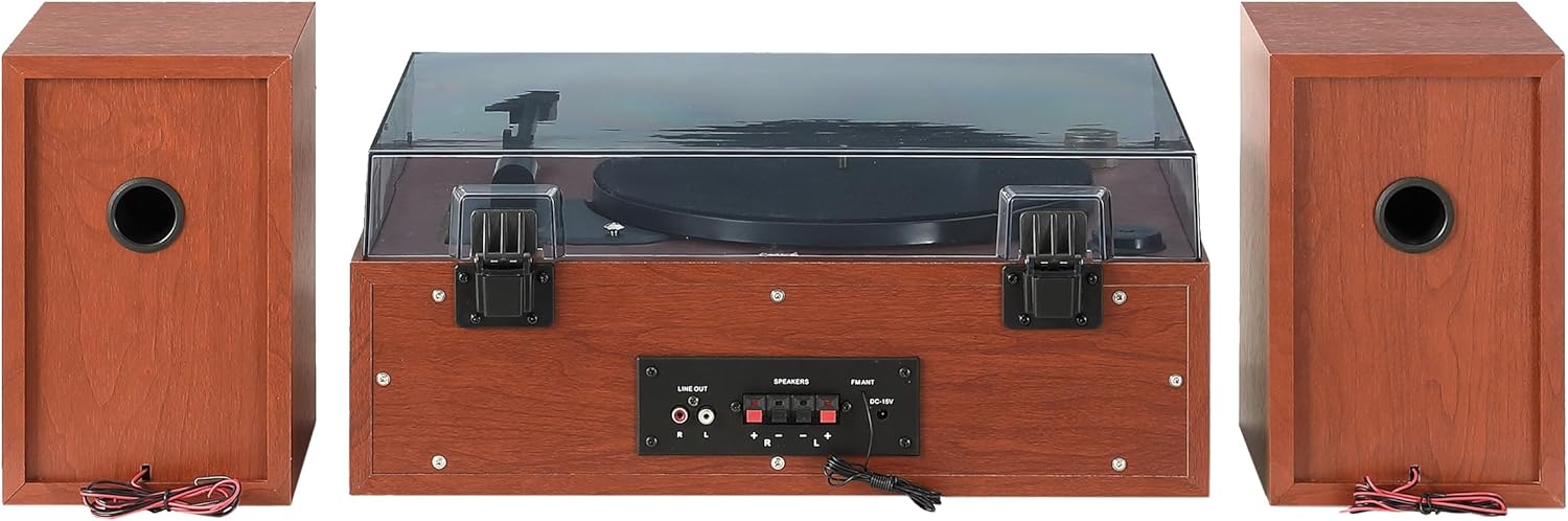 Walnut Turntable System with Bluetooth, CD, AM/FM and Speakers K855