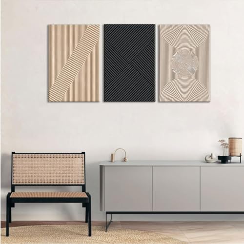 Set of 3 Framed Neutral Abstract Canvas Wall Art 16"x24" N285