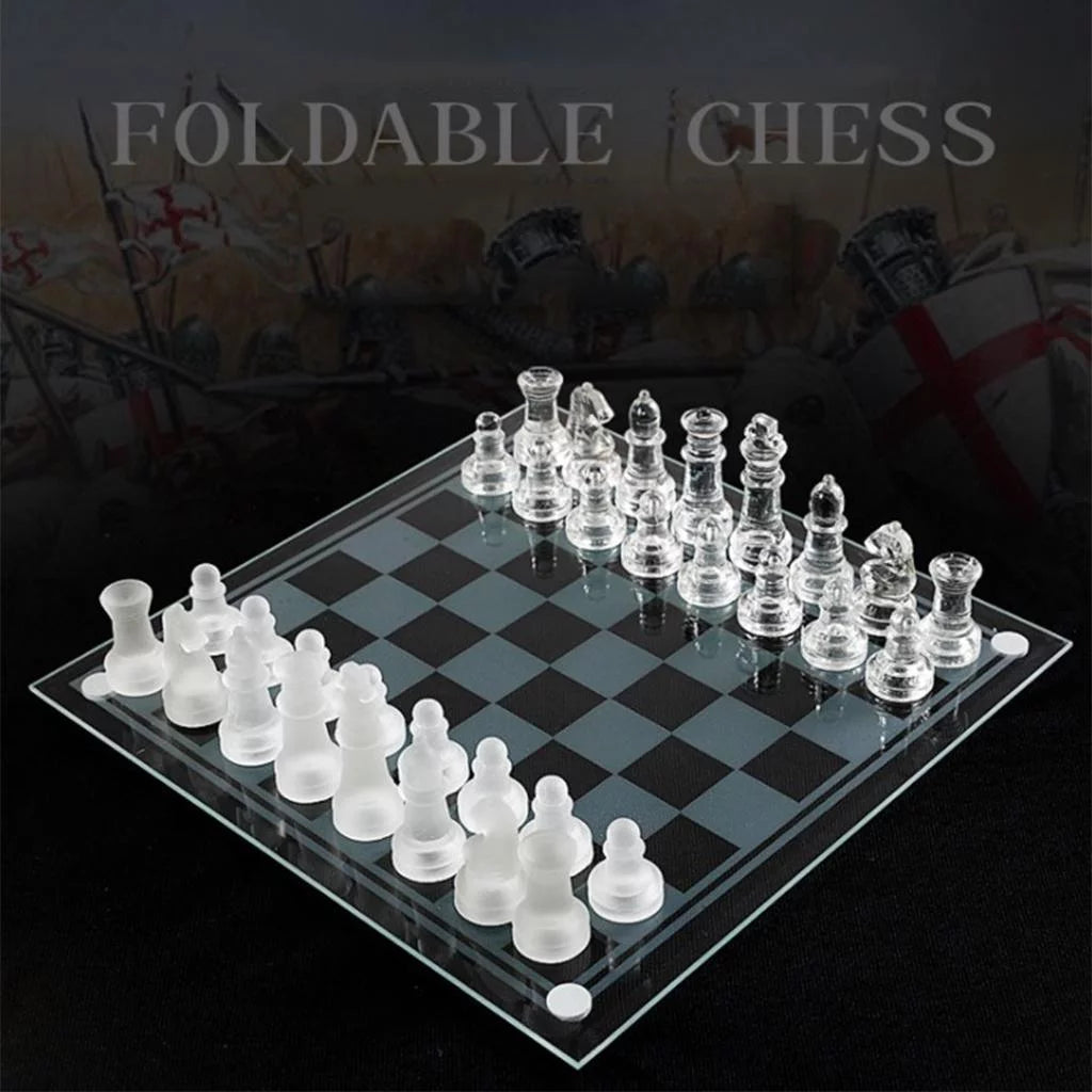 Solid Glass Chess Pieces with Padded Bottom Crystal Chess Board Play Set - 20x20cm G264