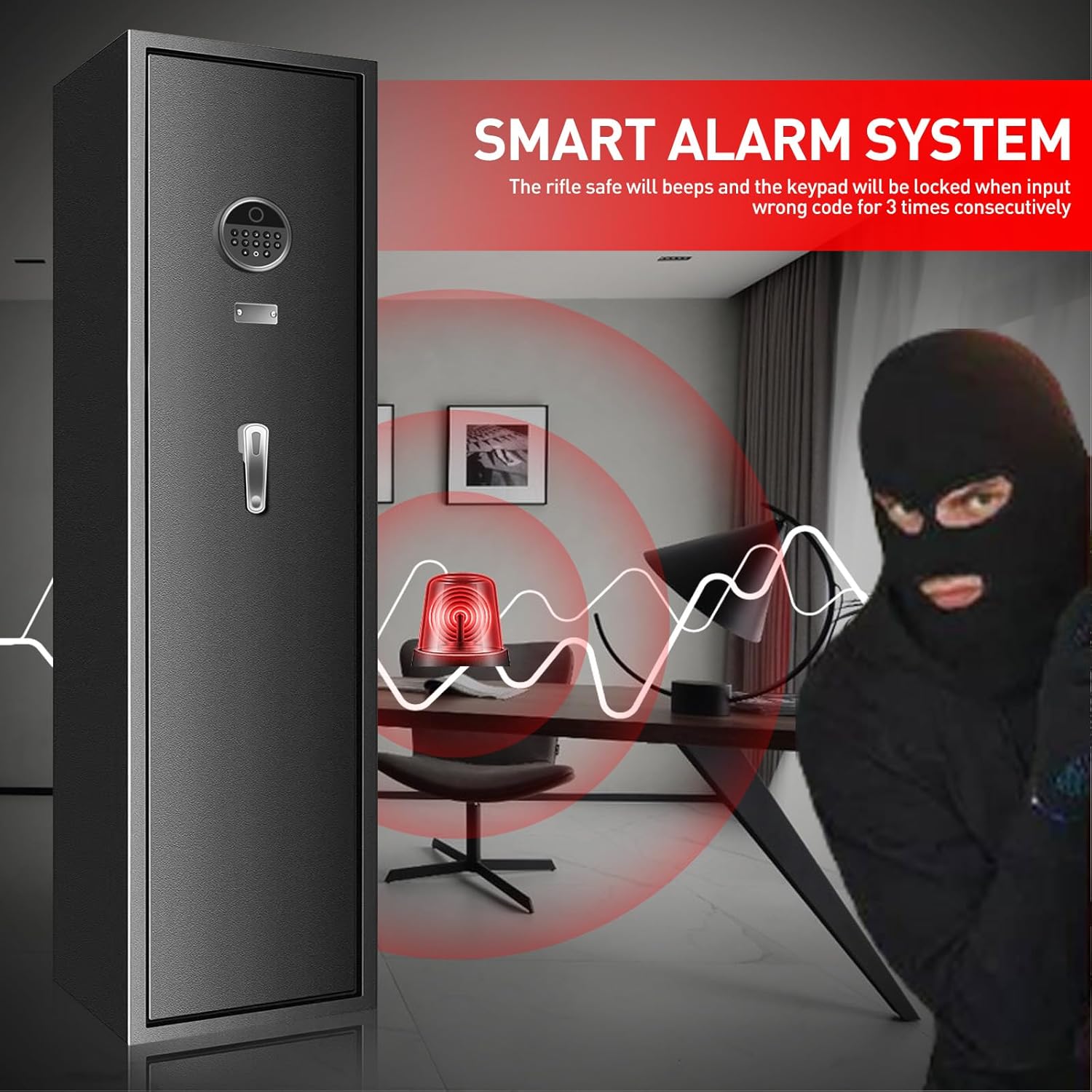 Large Long Gun Safe with Biometric Lock, Fireproof, Removable Gun Rack M207366