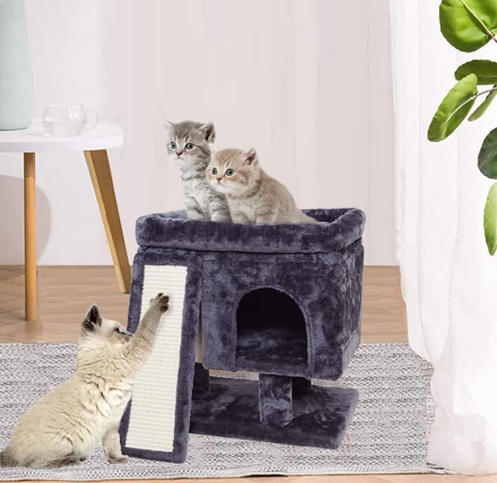 Beige Small Cat Tree with Scratching Post and Cave T549
