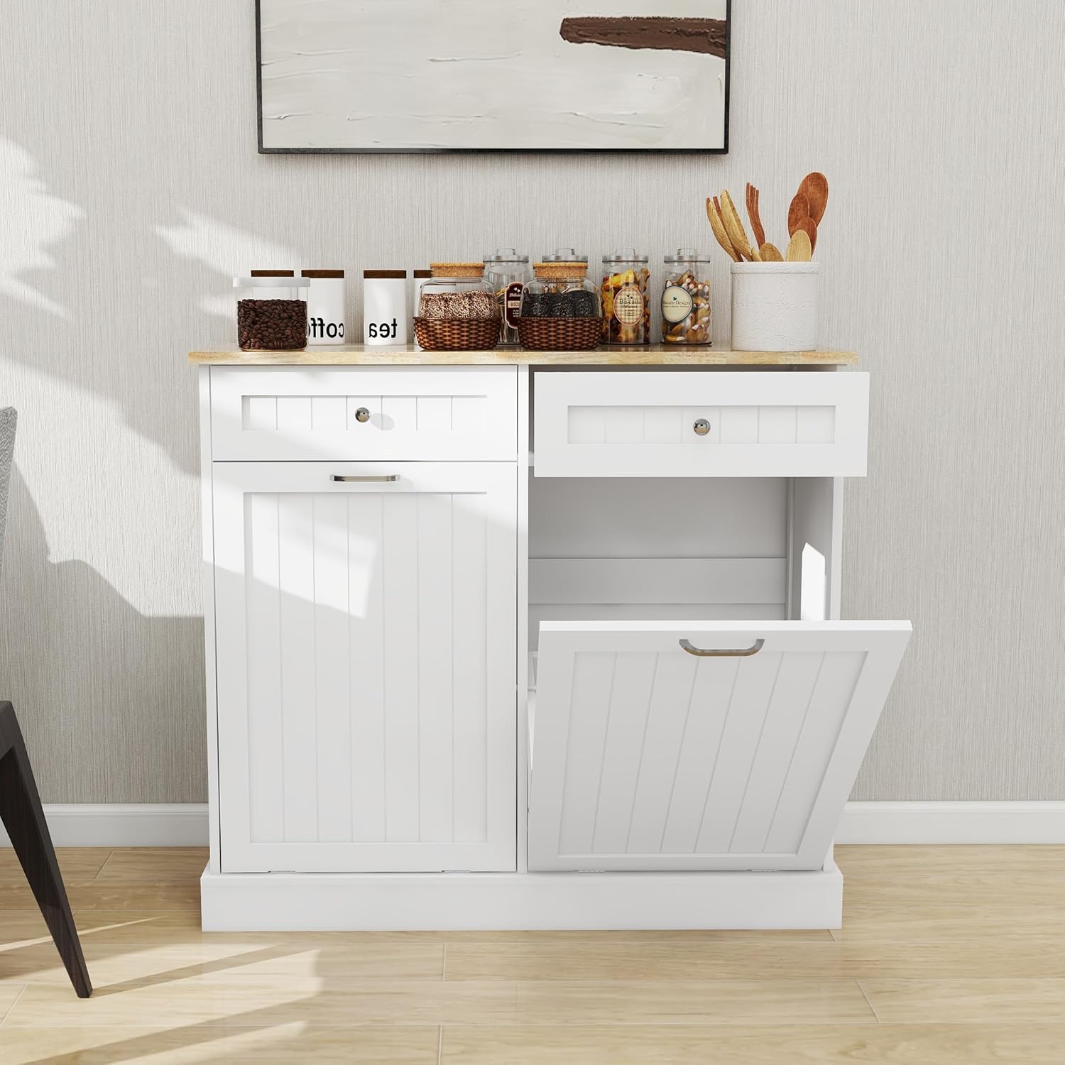 Double Tilt Out Trash Cabinet with Wood Tabletop X3110