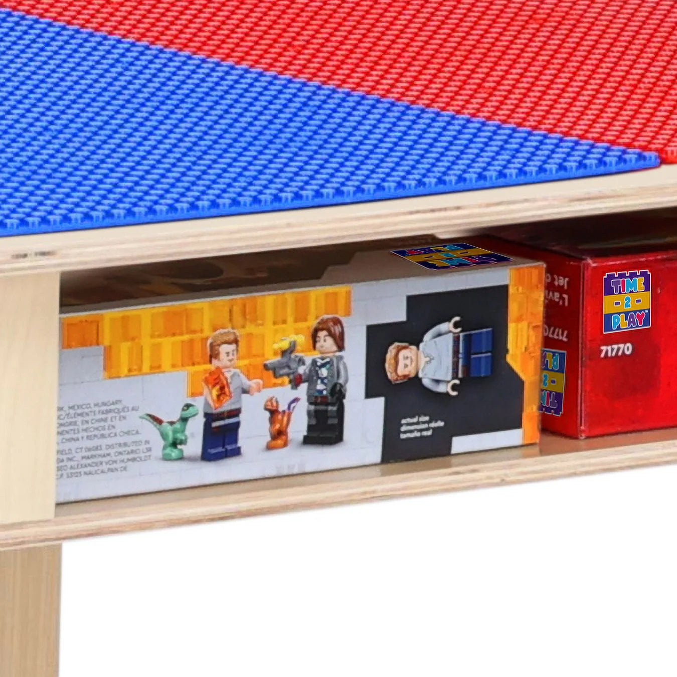 Montessori Wooden Table, Red N Blue Lego Compatible Blocks Play Table N31527
