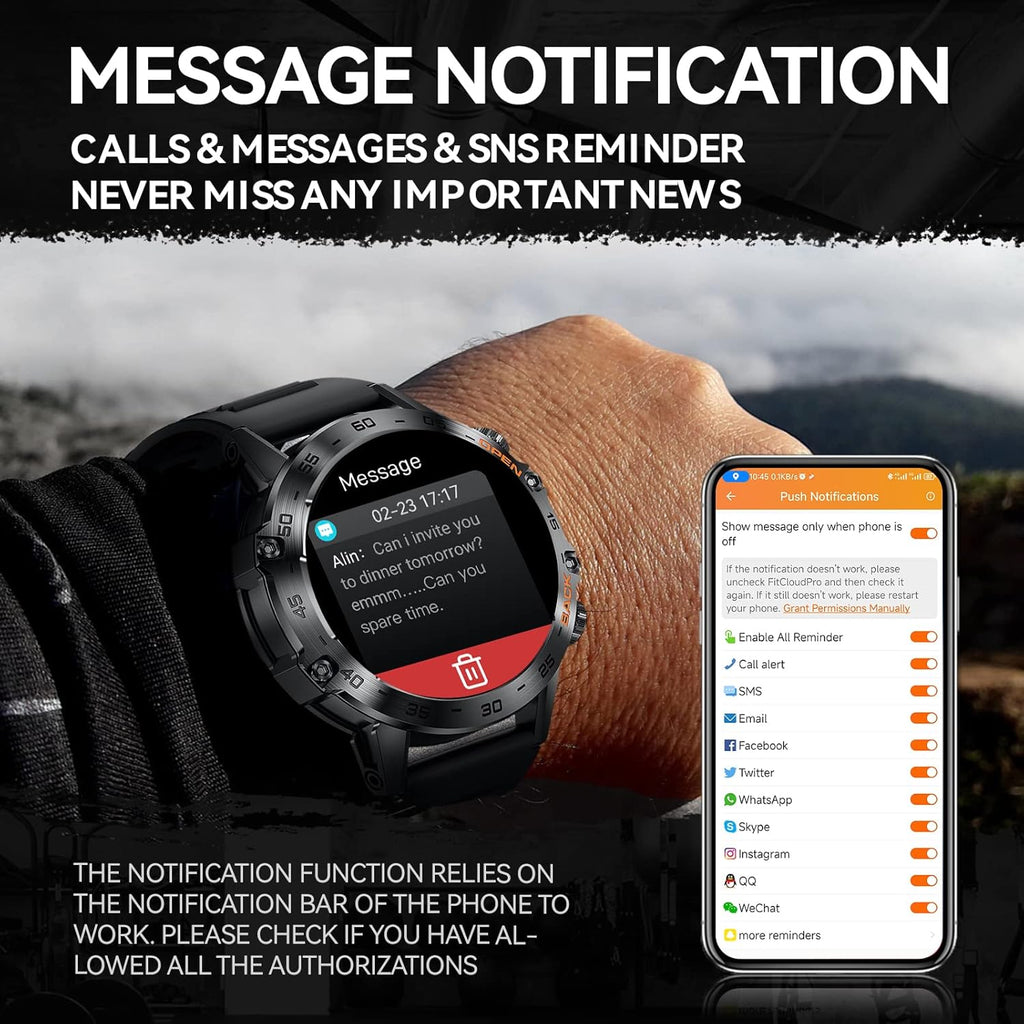 Rugged Tactical Smartwatch 1.39'' HD Screen Black Z4622